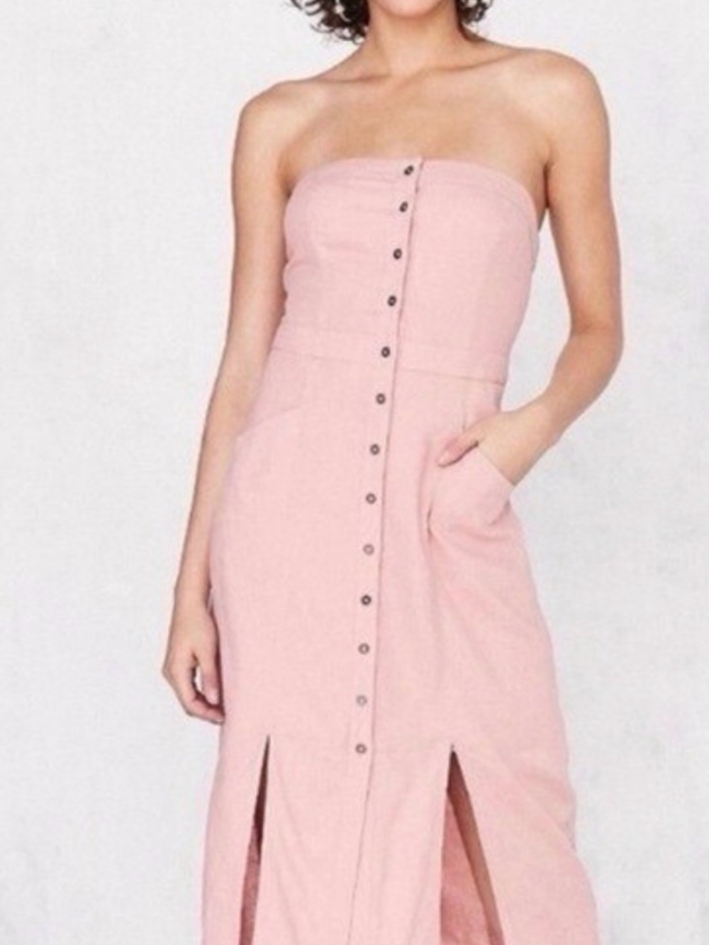 BDG Blush Strapless Button-Front Midi Dress